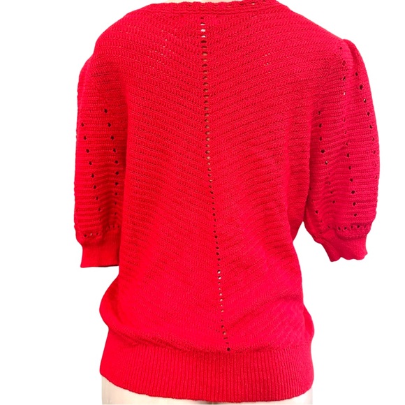 Knox Rose Women's Crewneck Short Sleeve Pointelle Sweater Red Open Knit Small - Picture 5 of 11